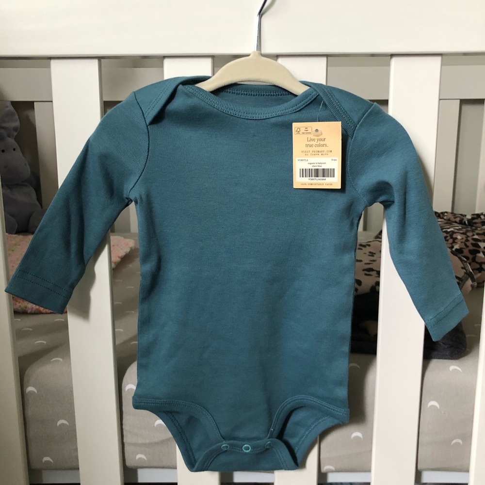 Primary Long Sleeve Organic Cotton Bodysuit - Slate Blue 3-6M